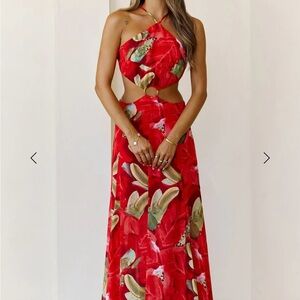Luxxel Paradise Ring Red Multi Maxi Dress - Small